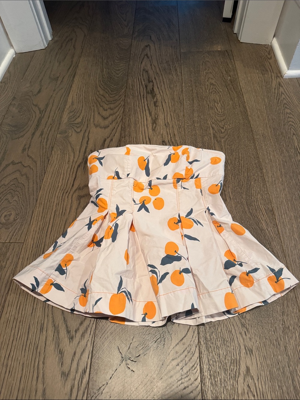 Strapless Orange Print Flared Shirt